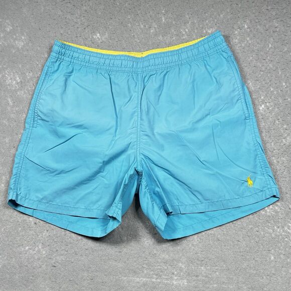 Polo Ralph Lauren Swim Trunks Men’s Medium Blue/ Yellow Board Shorts LINED Logo - Picture 1 of 14